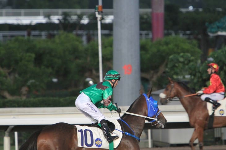 Jockey Eating Next to His Racehorse